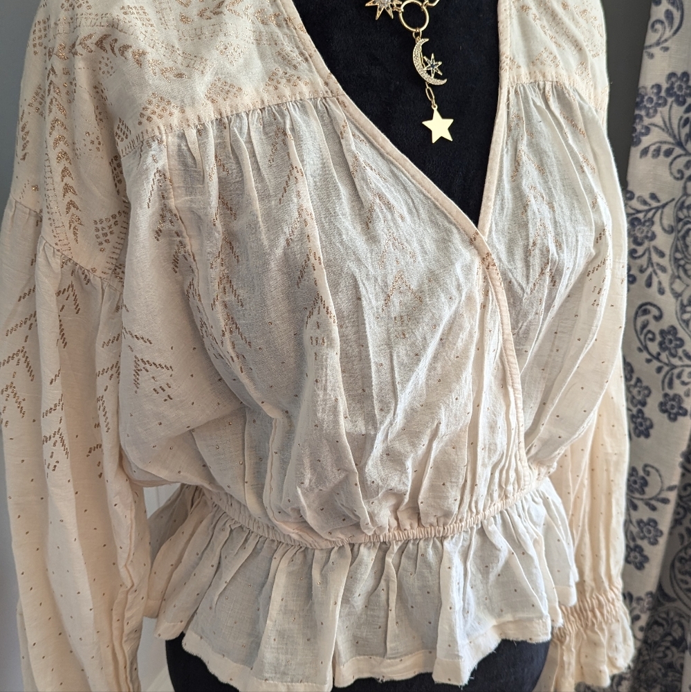 Free People Cotten Poet Peplum Waist Blouse